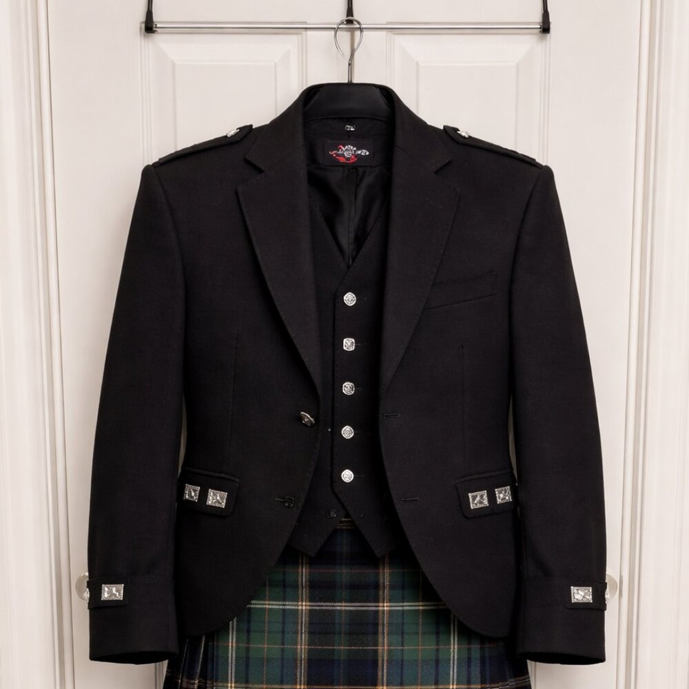 Men's Argyle Jacket & Vest Black Scottish Outfit